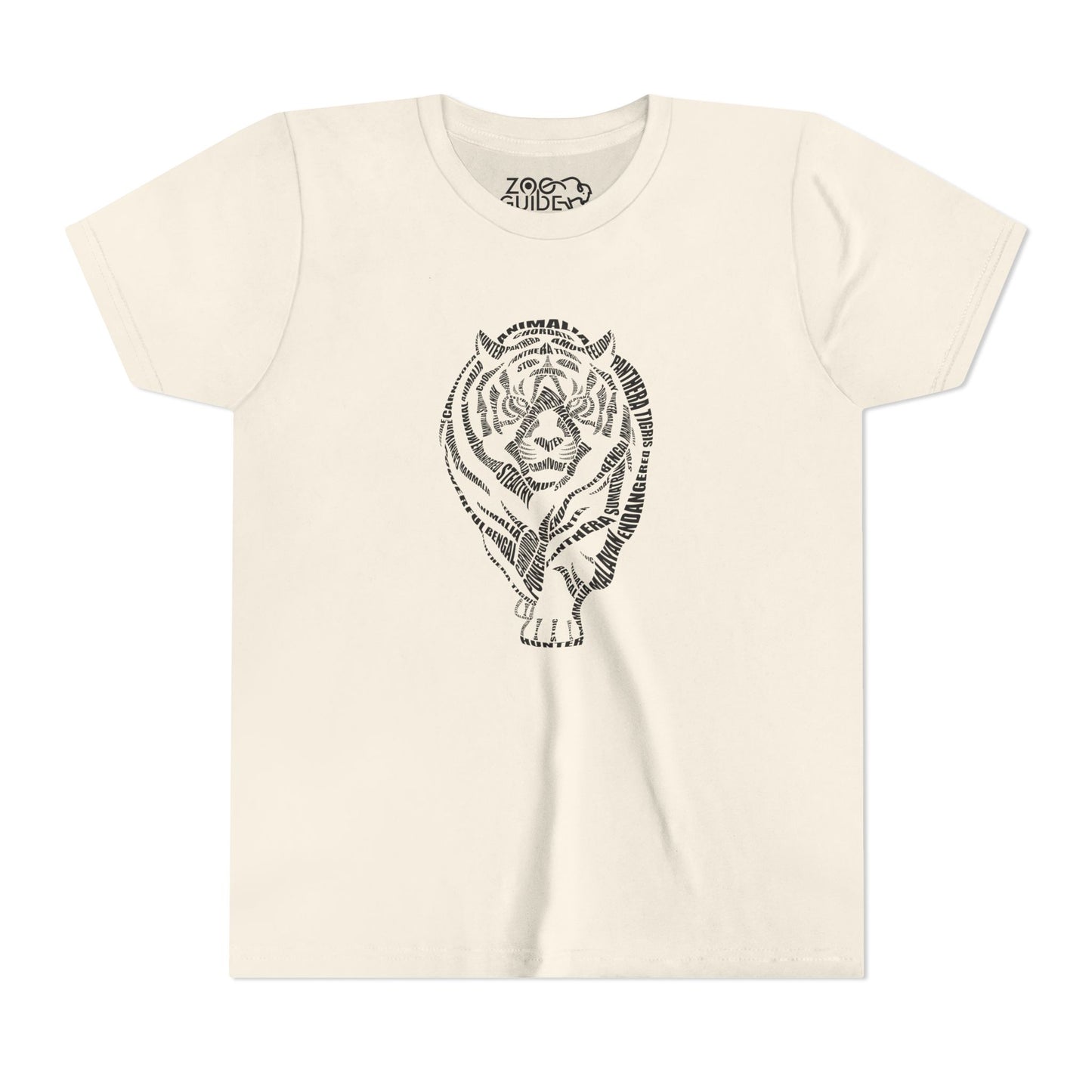 Tiger Word Art Youth Tee Shirt by Zoo Guide™