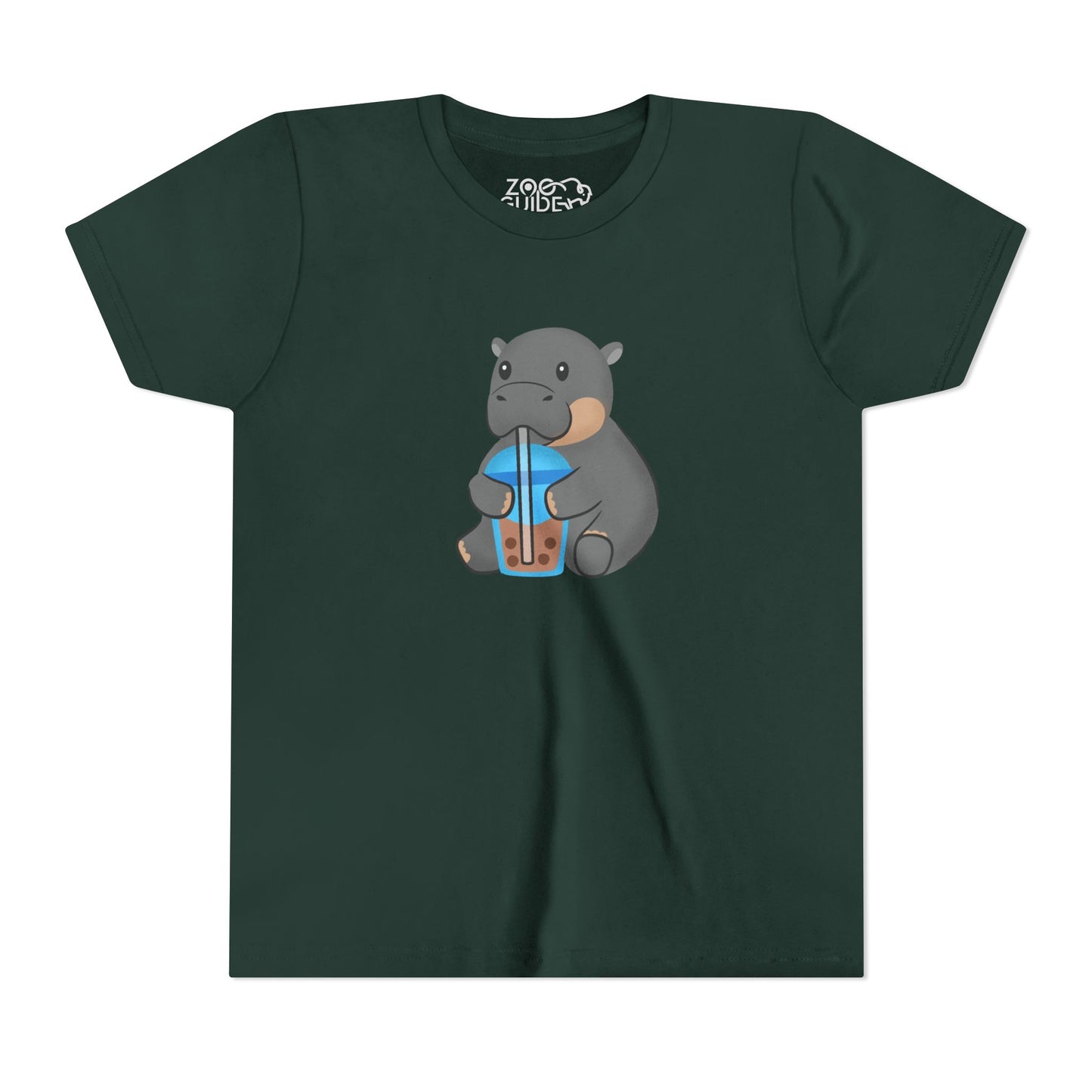Pygmy Hippo Drinking Boba Youth Tee Shirt by Zoo Guide™