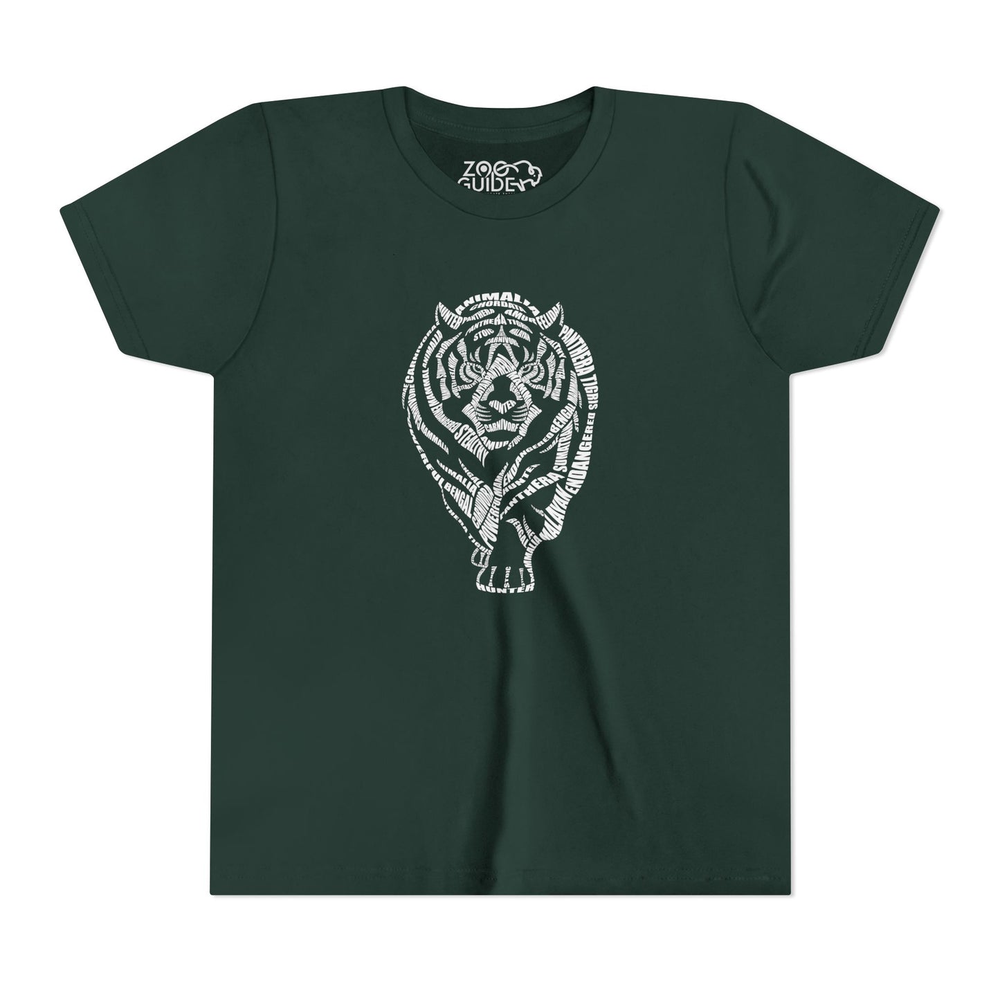 Tiger Word Art Youth Tee Shirt by Zoo Guide™