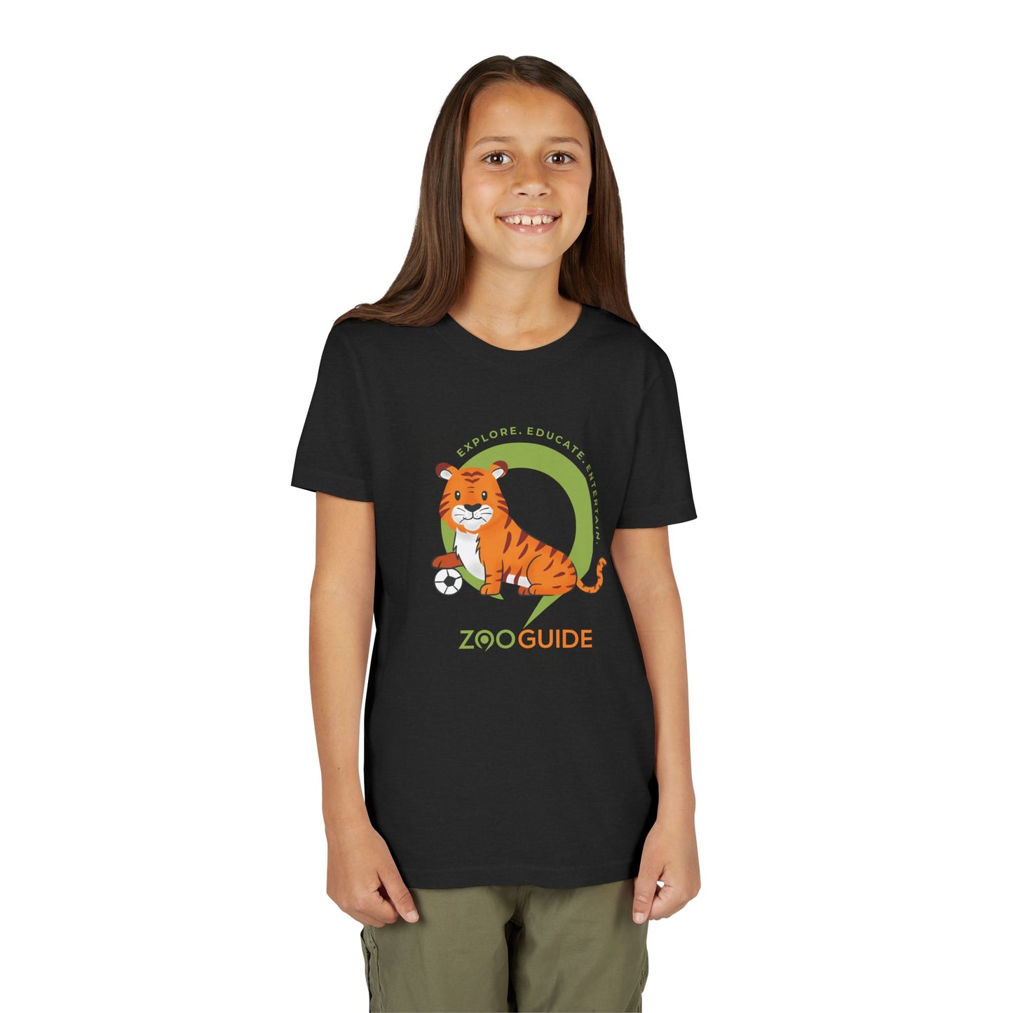 Tiger with Soccer Ball in Zoo Guide™ Waypoint Icon Youth Tee Shirt by Zoo Guide™