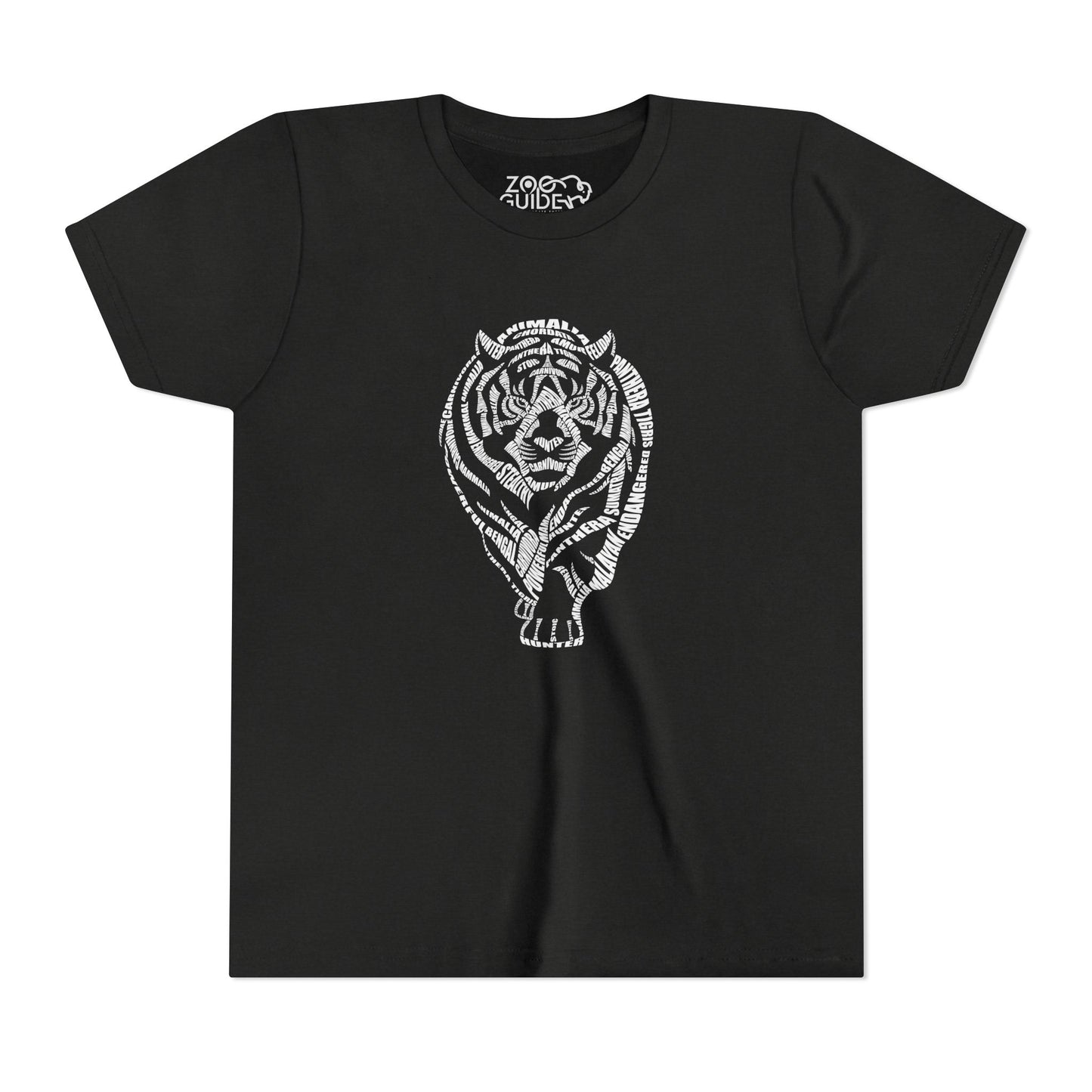 Tiger Word Art Youth Tee Shirt by Zoo Guide™