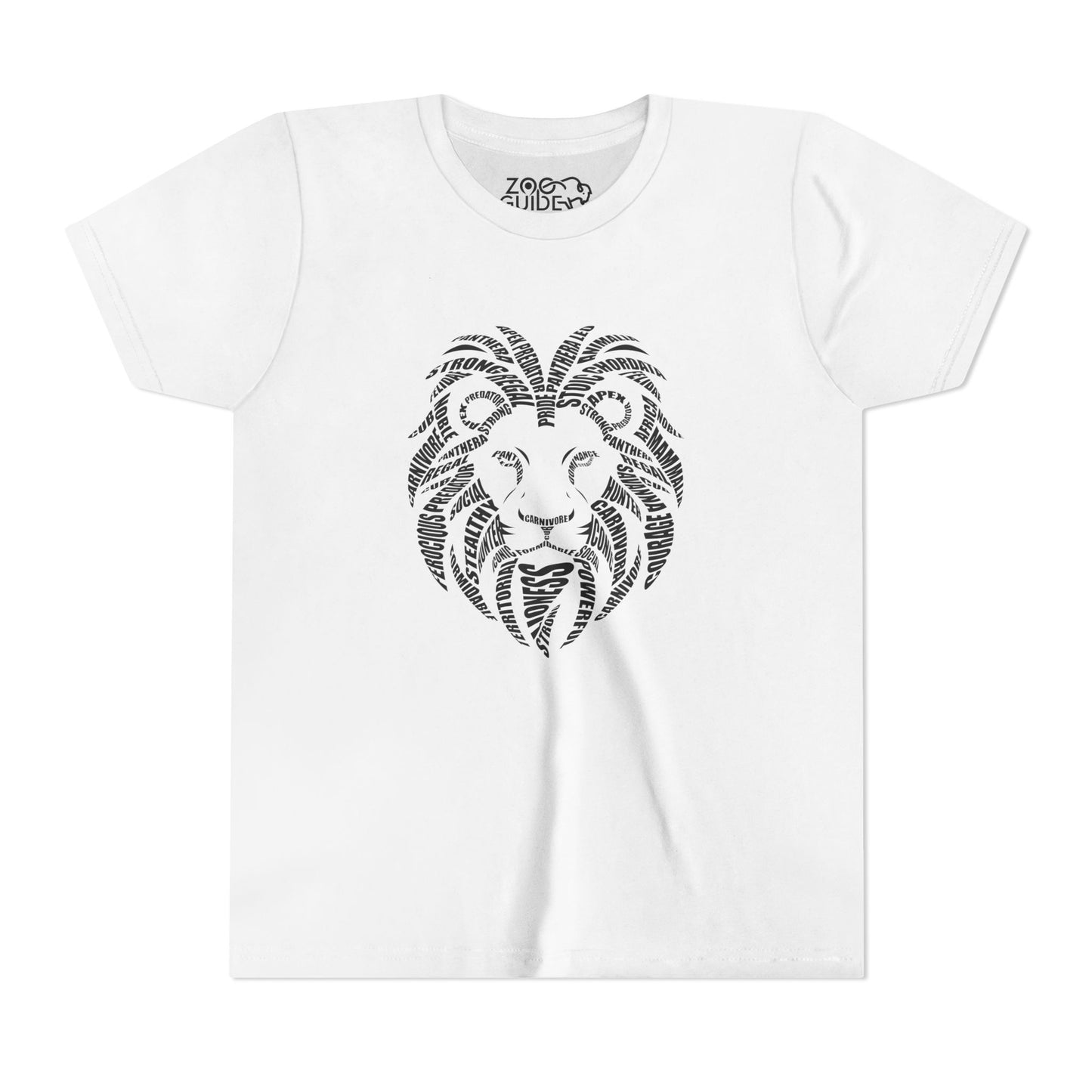Lion Head Word Art Youth Tee Shirt by Zoo Guide™