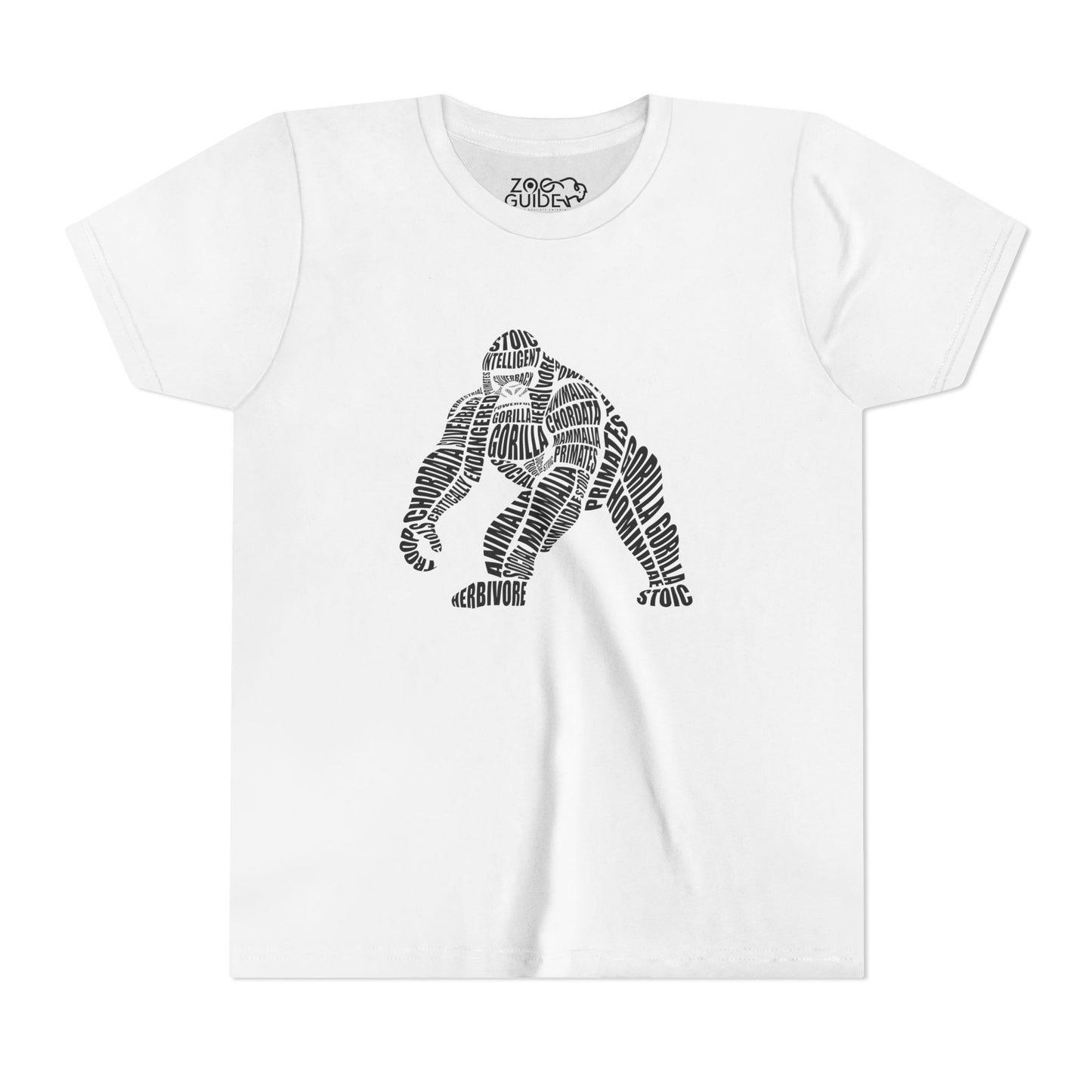 Gorilla Word Art Youth Tee Shirt by Zoo Guide™