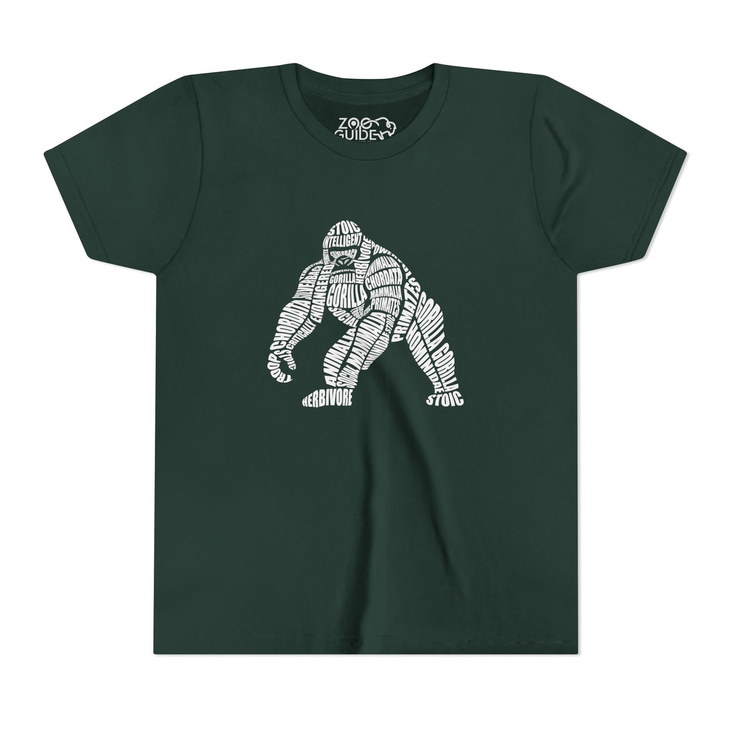 Gorilla Word Art Youth Tee Shirt by Zoo Guide™