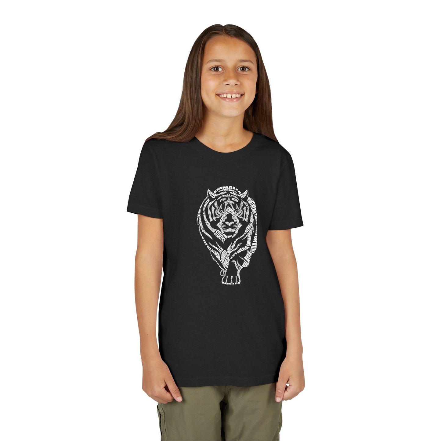 Tiger Word Art Youth Tee Shirt by Zoo Guide™