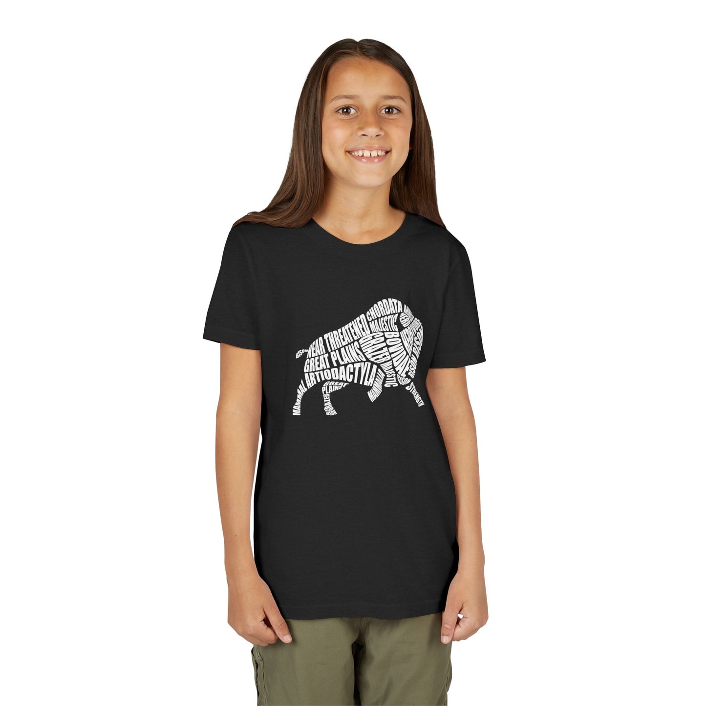 Bison Word Art Youth Tee Shirt by Zoo Guide™