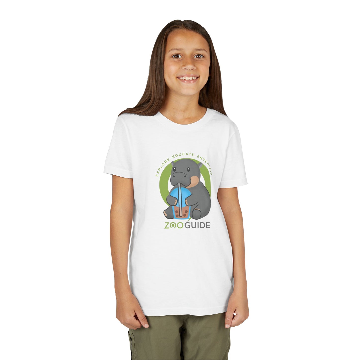 Pygmy Hippo Drinking Boba in Zoo Guide™ Waypoint Icon Youth Tee Shirt by Zoo Guide™