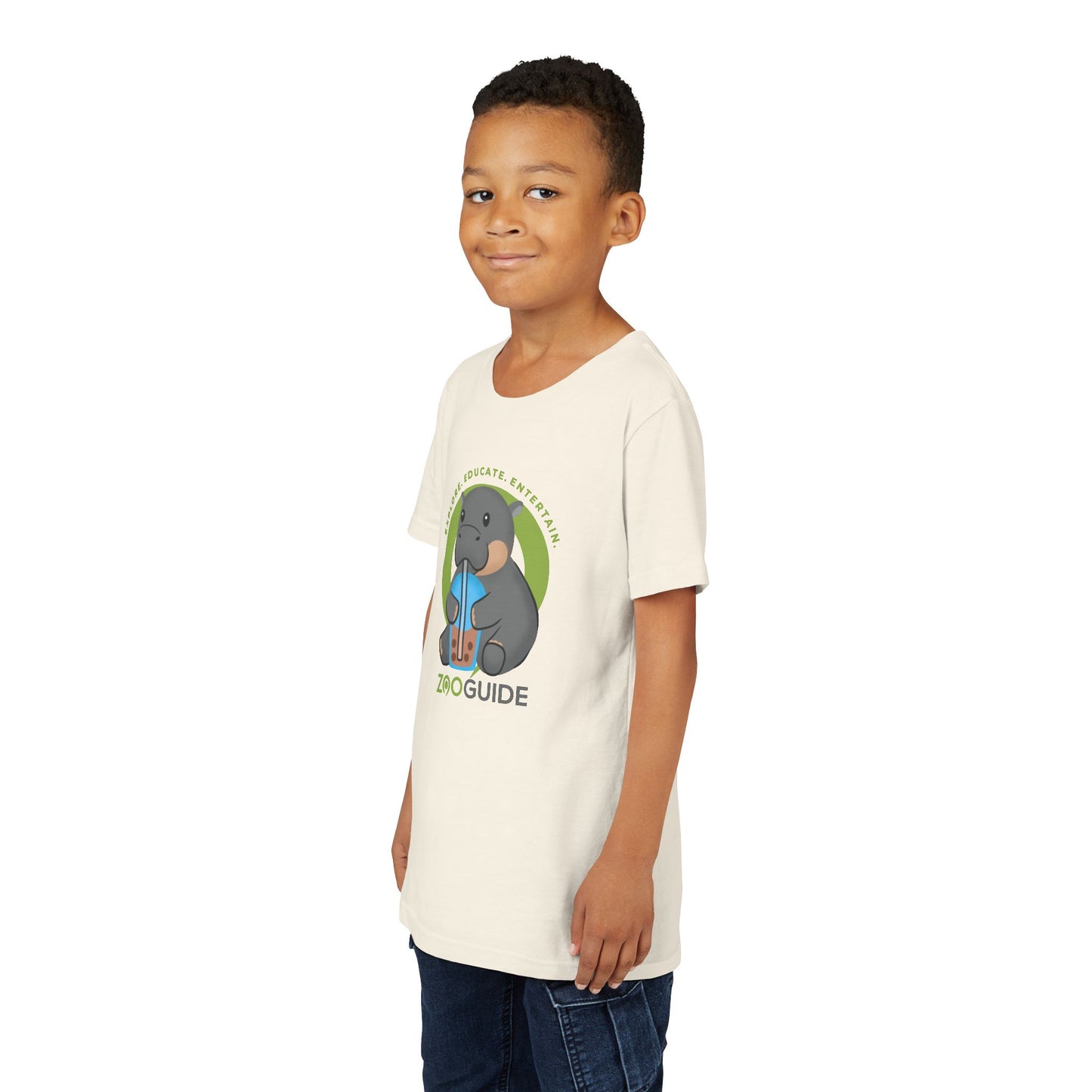 Pygmy Hippo Drinking Boba in Zoo Guide™ Waypoint Icon Youth Tee Shirt by Zoo Guide™