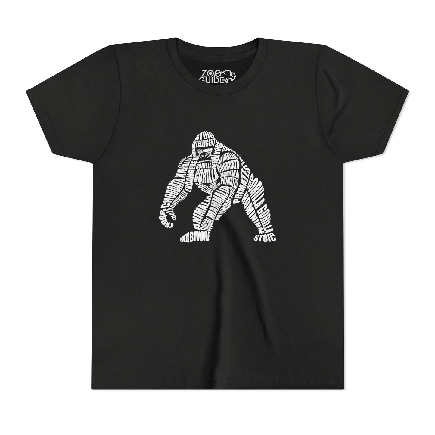 Gorilla Word Art Youth Tee Shirt by Zoo Guide™