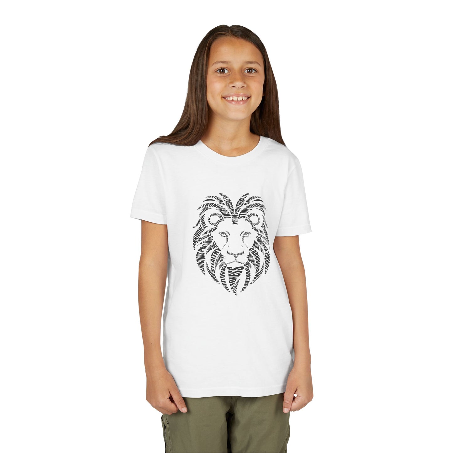 Lion Head Word Art Youth Tee Shirt by Zoo Guide™