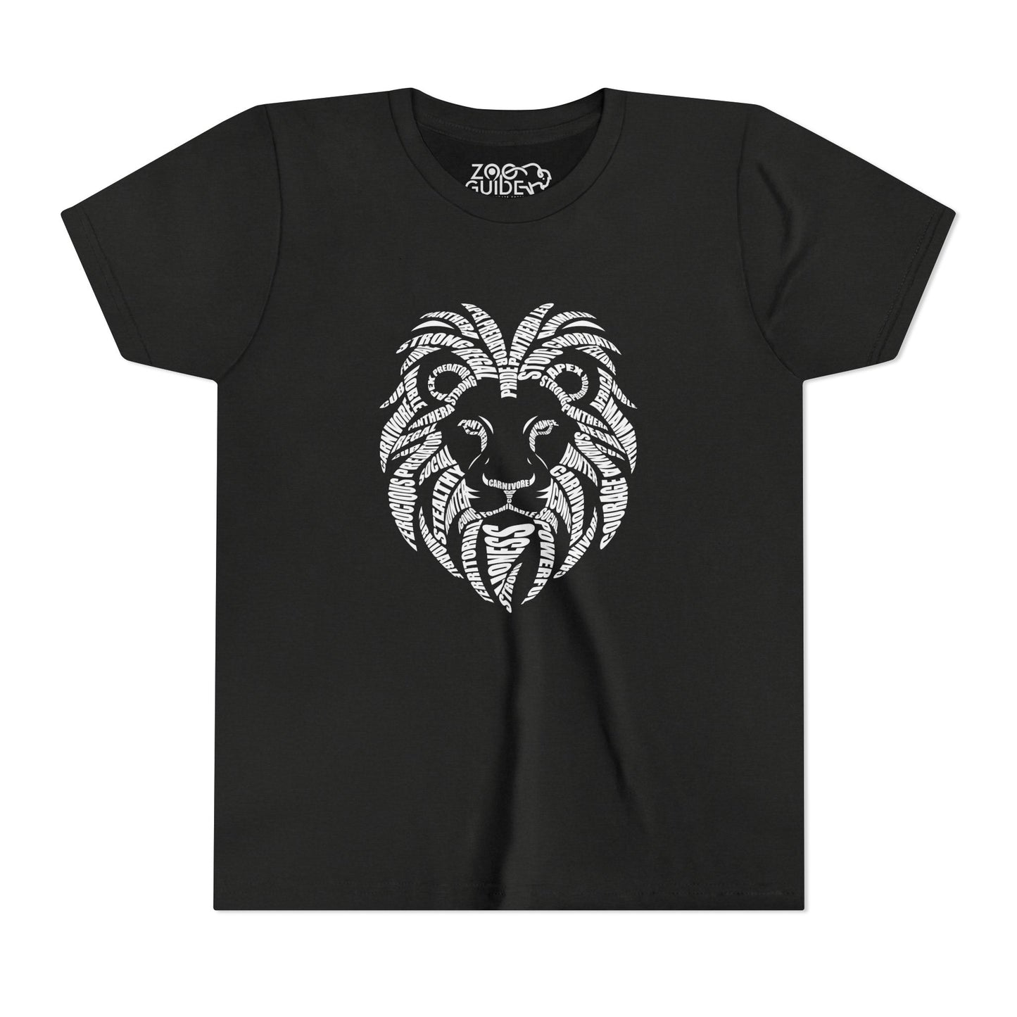 Lion Head Word Art Youth Tee Shirt by Zoo Guide™