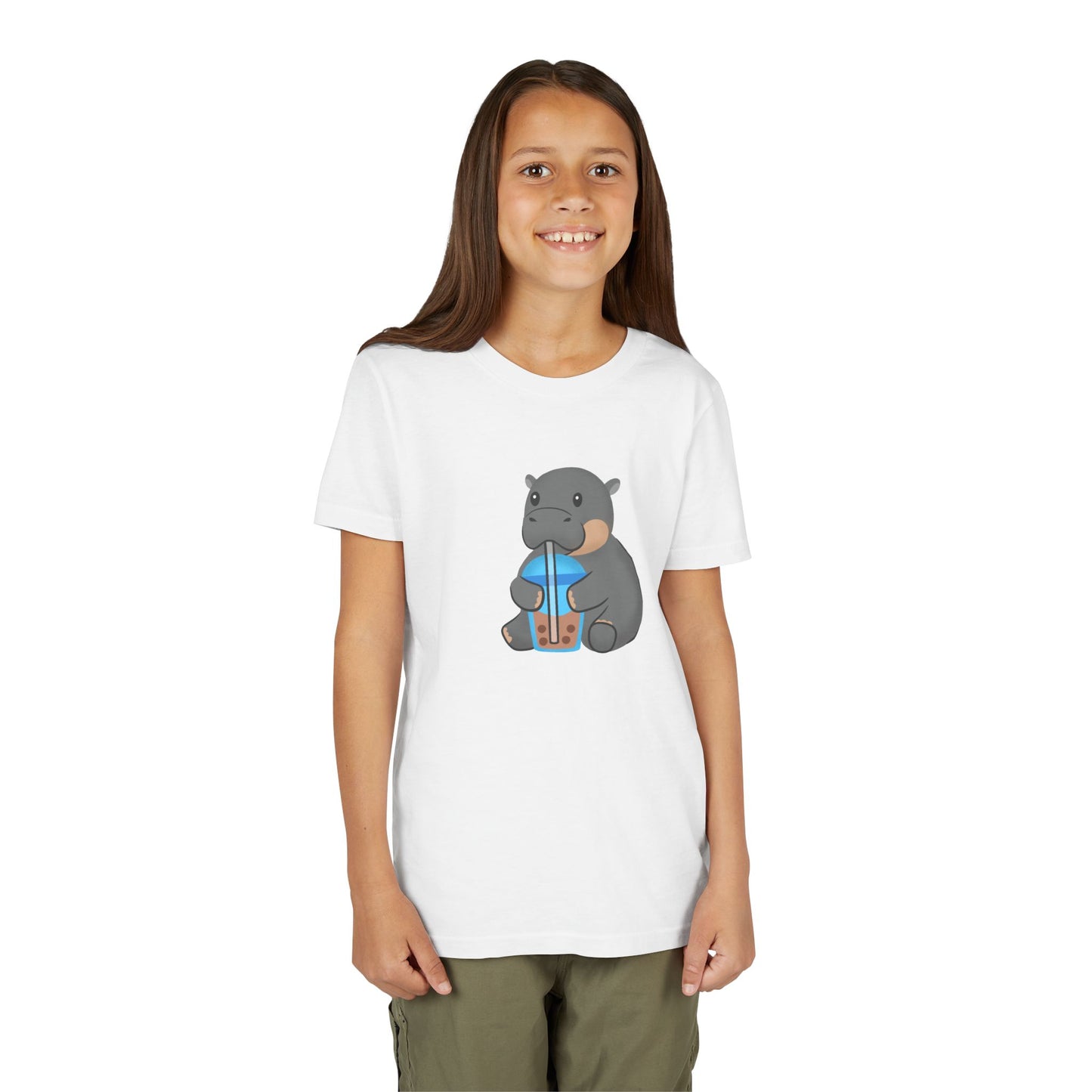 Pygmy Hippo Drinking Boba Youth Tee Shirt by Zoo Guide™