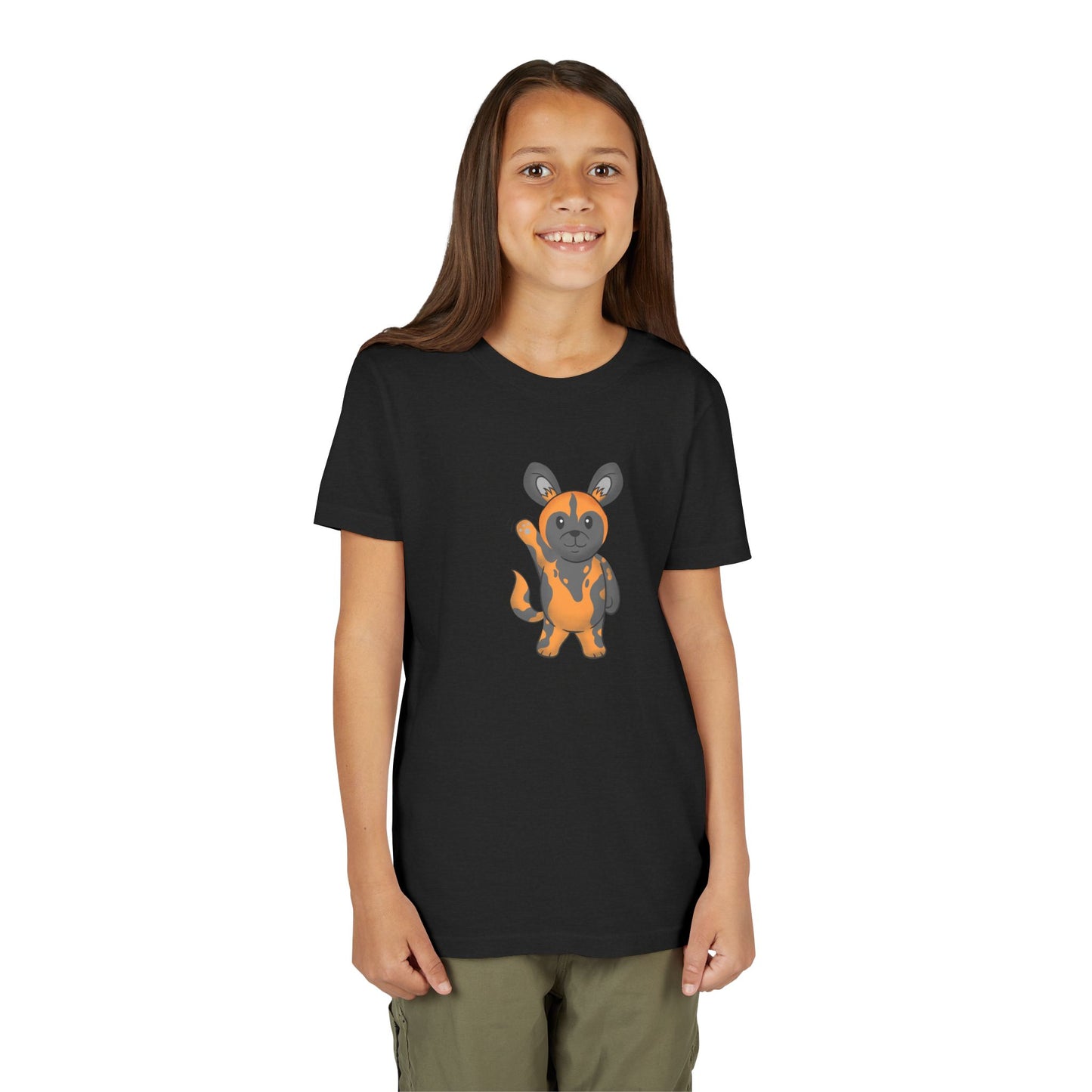 African Painted Dog Waving Youth Tee Shirt by Zoo Guide™