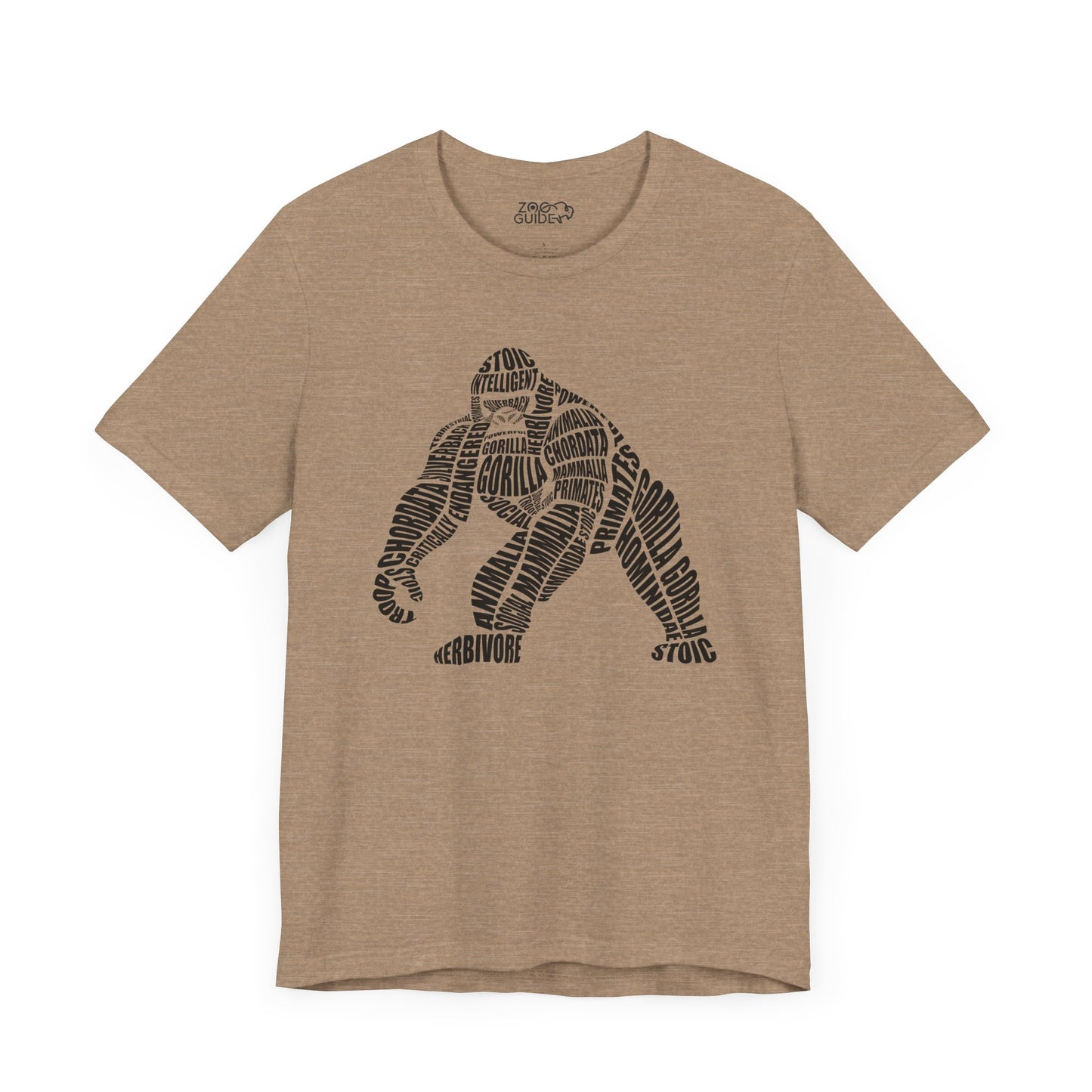 Gorilla Word Art Adult Unisex Short Sleeve Tee by Zoo Guide™