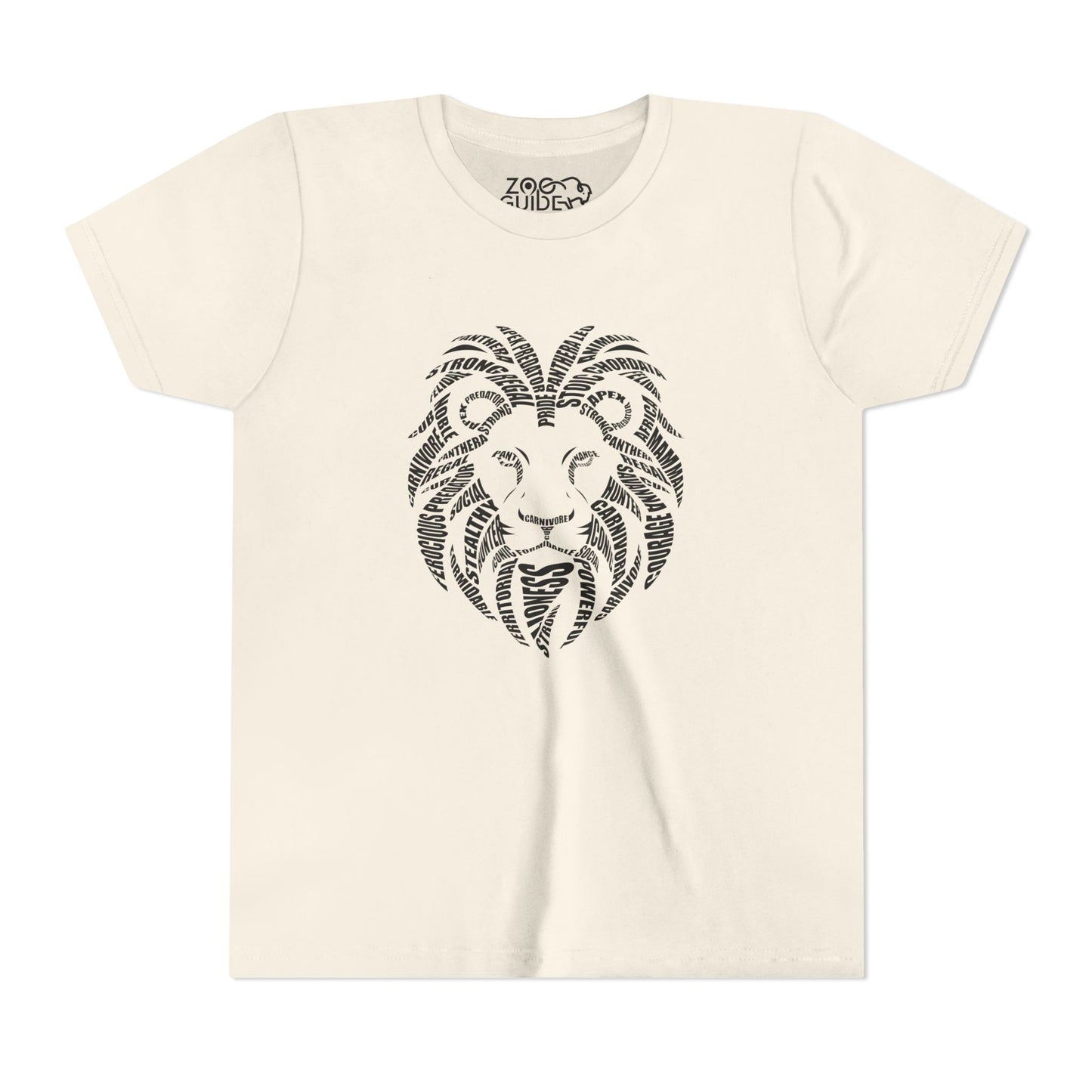 Lion Head Word Art Youth Tee Shirt by Zoo Guide™