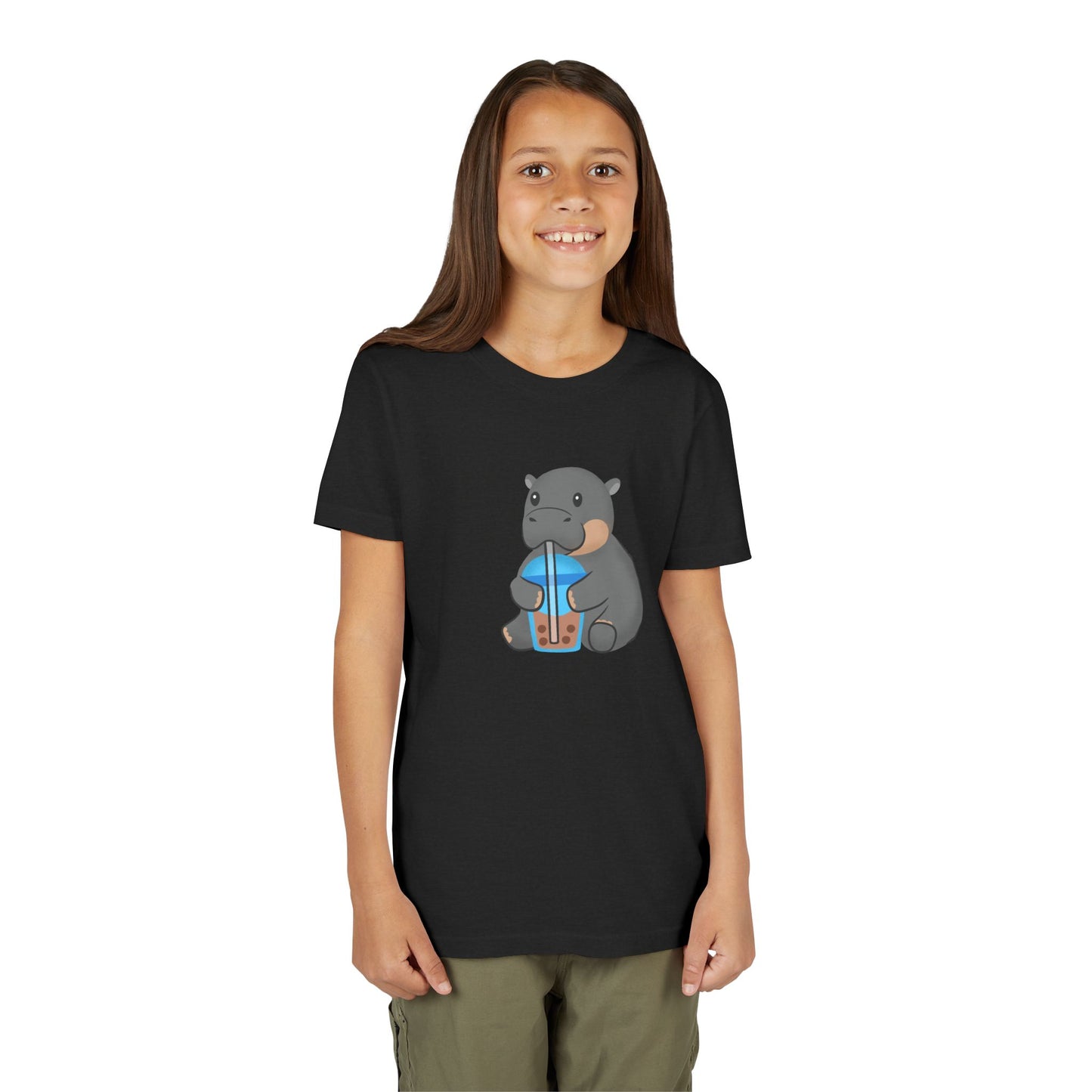 Pygmy Hippo Drinking Boba Youth Tee Shirt by Zoo Guide™