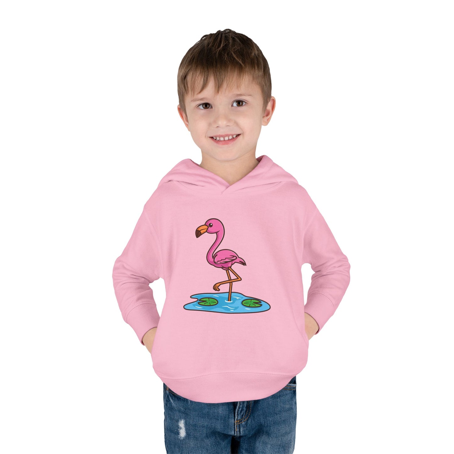 Flamingo Kawaii Style Toddler Pullover Fleece Hoodie by Zoo Guide™