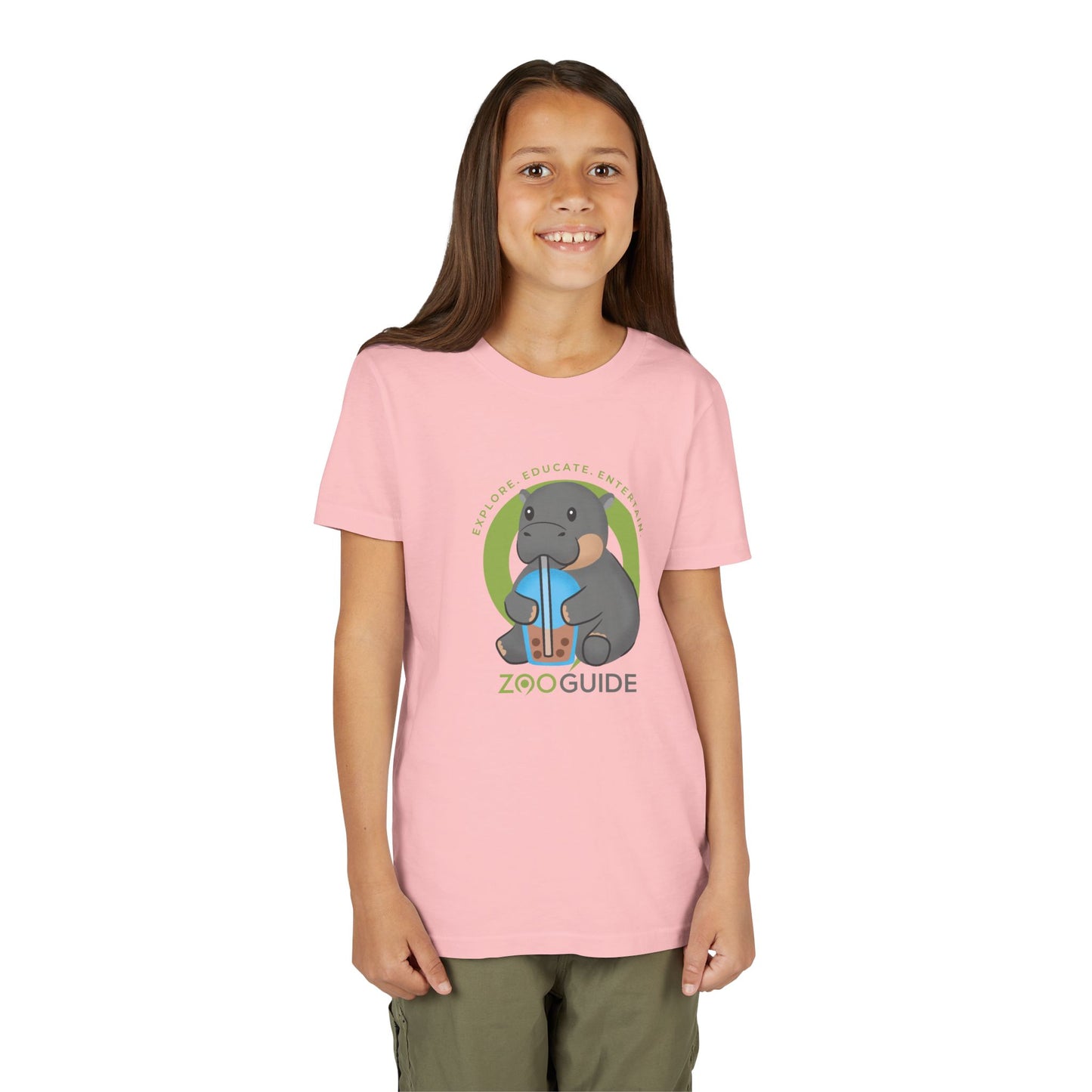 Pygmy Hippo Drinking Boba in Zoo Guide™ Waypoint Icon Youth Tee Shirt by Zoo Guide™