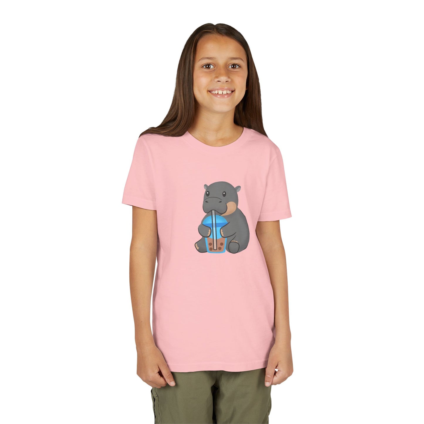 Pygmy Hippo Drinking Boba Youth Tee Shirt by Zoo Guide™