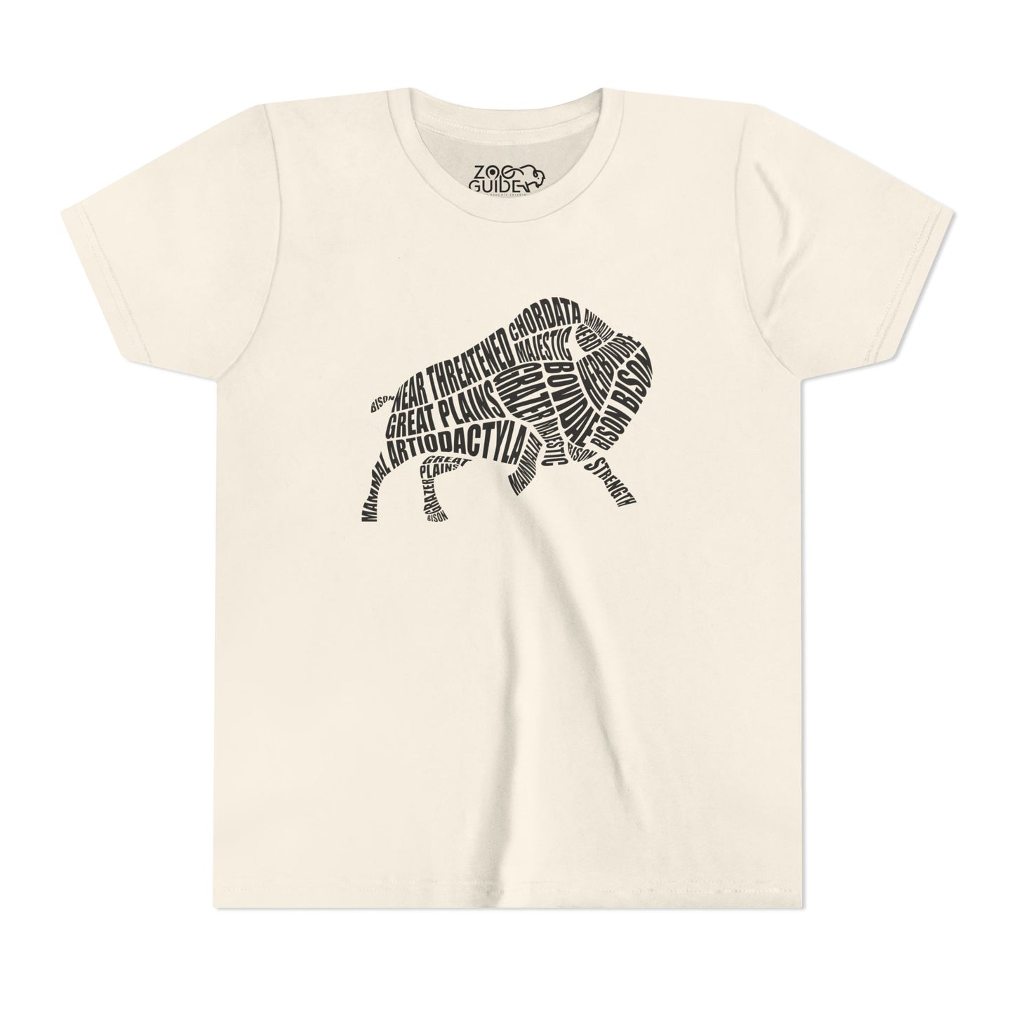 Bison Word Art Youth Tee Shirt by Zoo Guide™