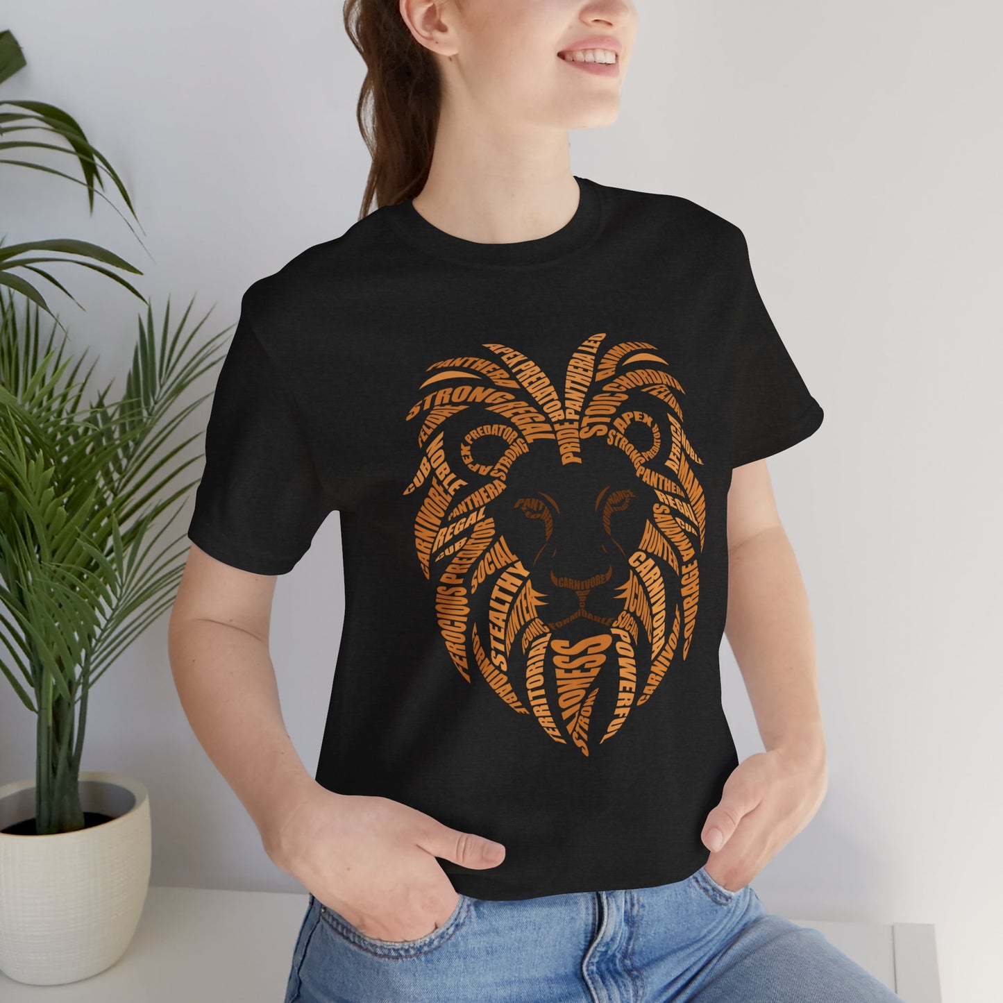 Lion Head Word Art Adult Unisex Short Sleeve Tee