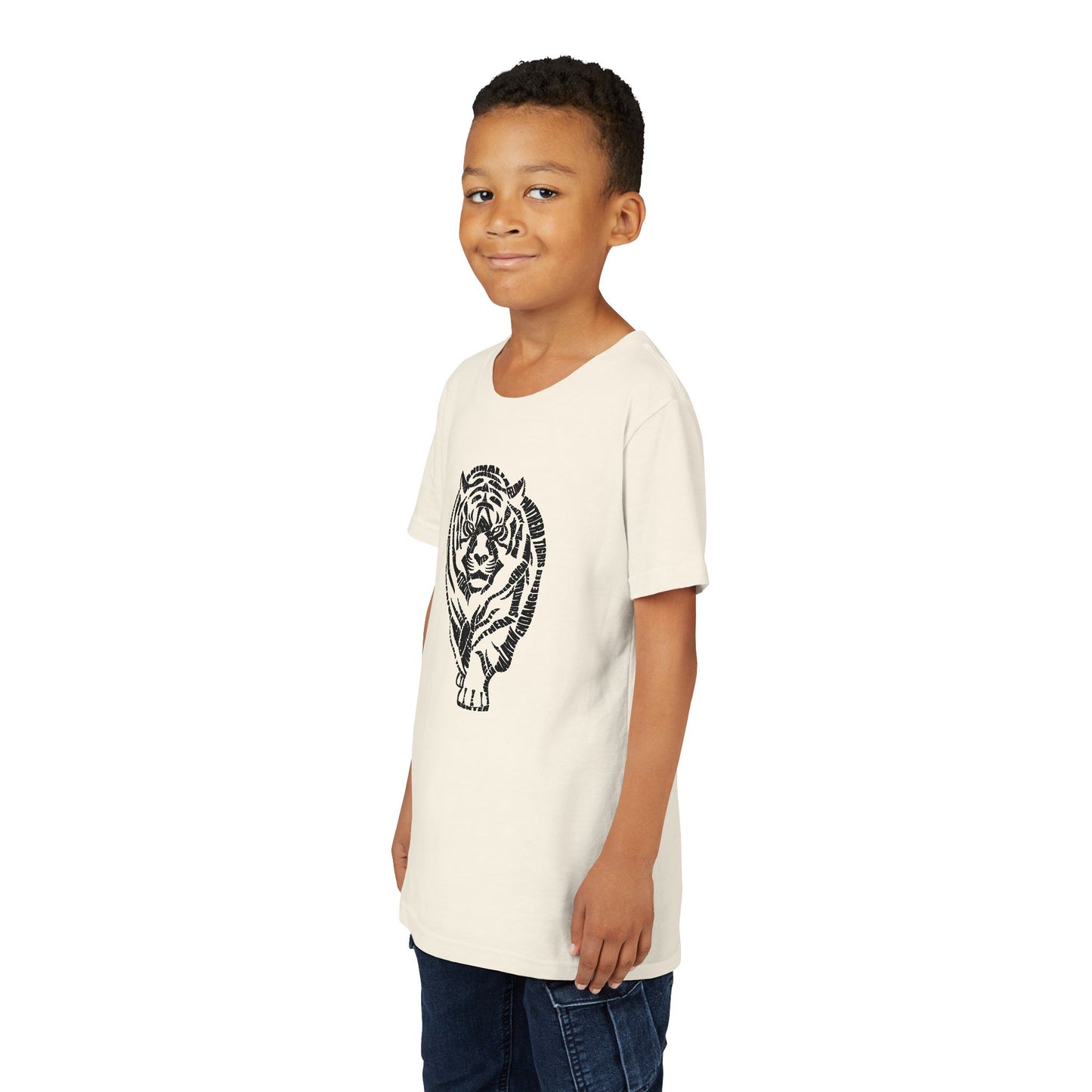 Tiger Word Art Youth Tee Shirt by Zoo Guide™