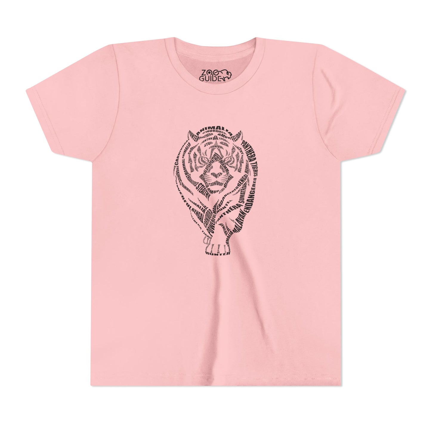 Tiger Word Art Youth Tee Shirt by Zoo Guide™