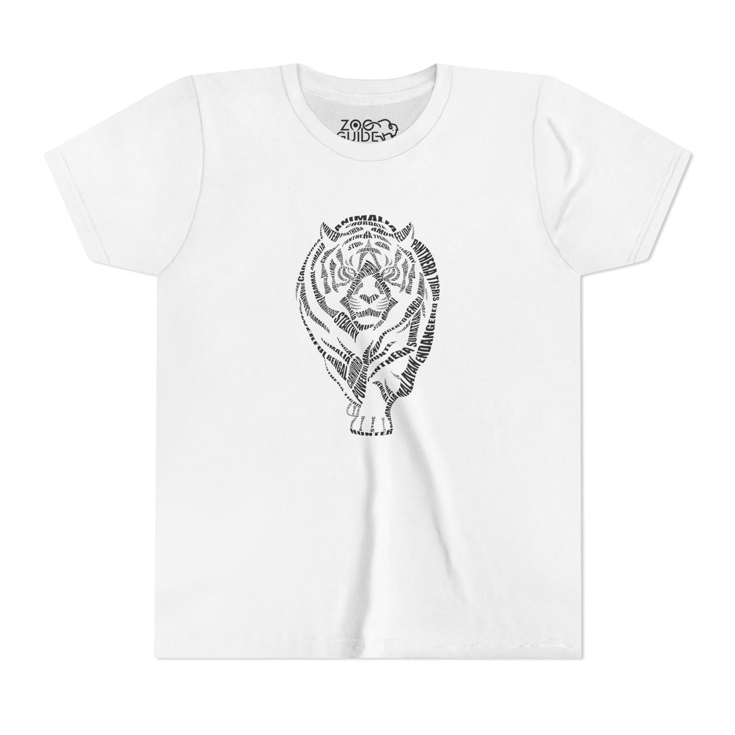 Tiger Word Art Youth Tee Shirt by Zoo Guide™