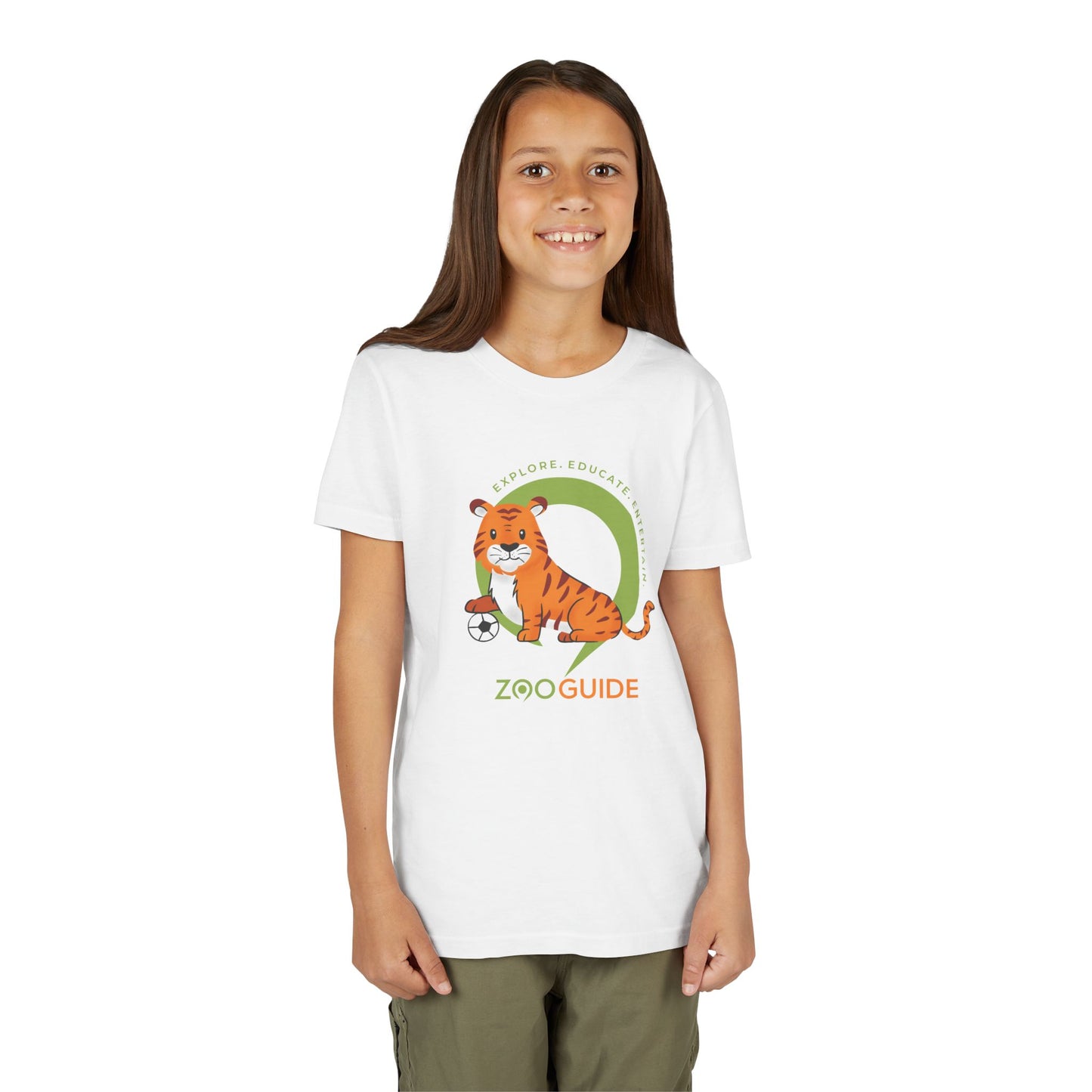 Tiger with Soccer Ball in Zoo Guide™ Waypoint Icon Youth Tee Shirt by Zoo Guide™