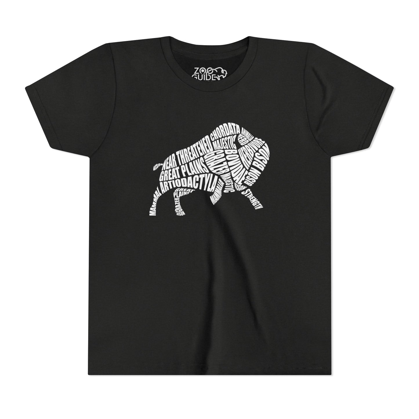 Bison Word Art Youth Tee Shirt by Zoo Guide™