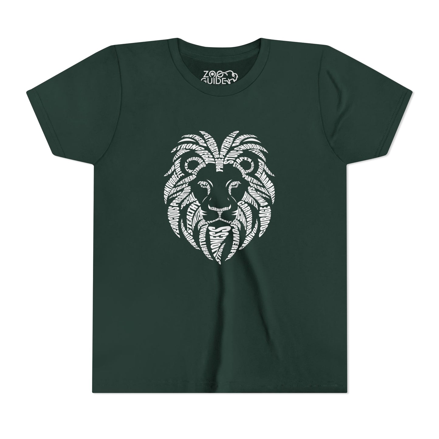 Lion Head Word Art Youth Tee Shirt by Zoo Guide™