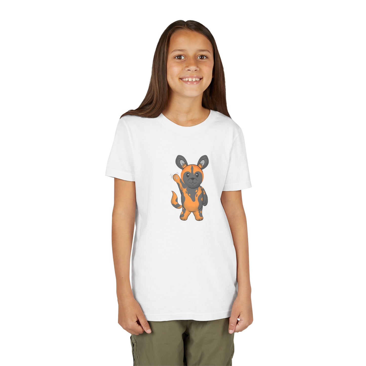 African Painted Dog Waving Youth Tee Shirt by Zoo Guide™