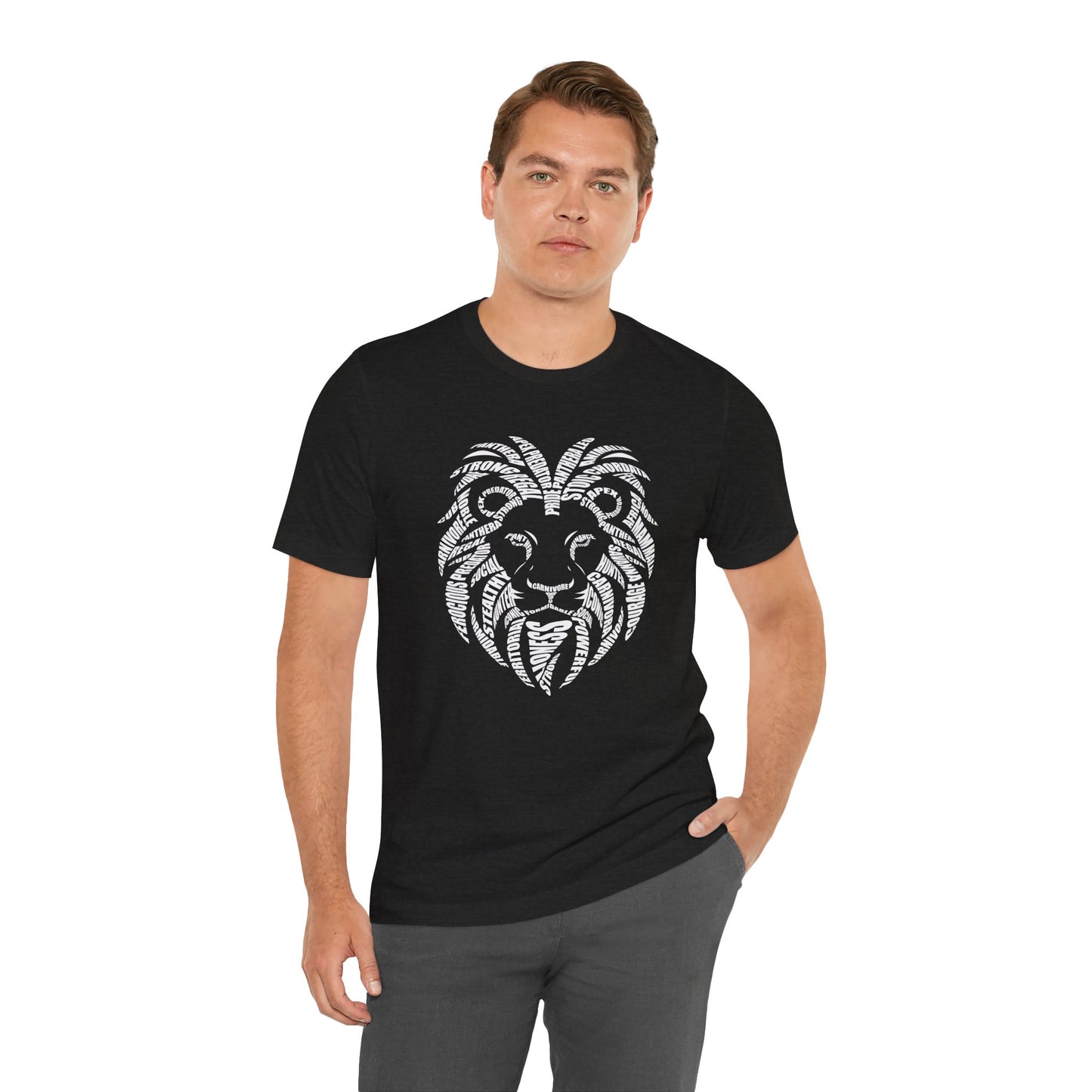 Lion Head Word Art Adult Unisex Short Sleeve Tee