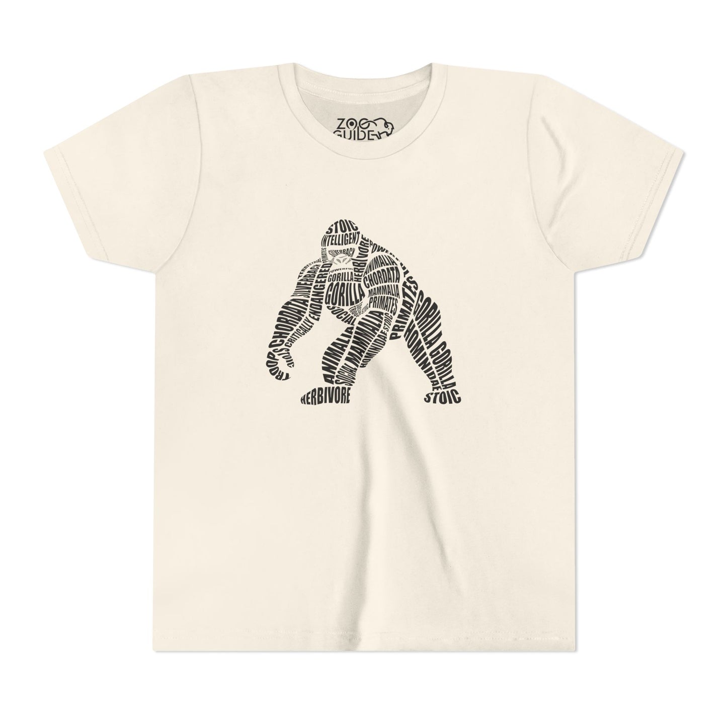 Gorilla Word Art Youth Tee Shirt by Zoo Guide™