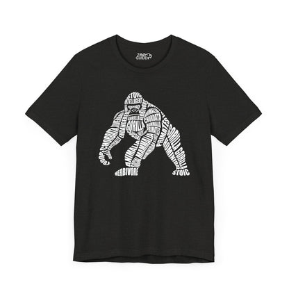 Gorilla Word Art Adult Unisex Short Sleeve Tee by Zoo Guide™