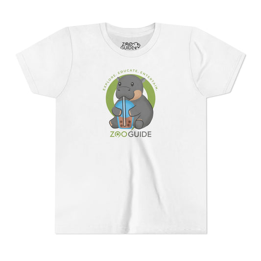 Pygmy Hippo Drinking Boba in Zoo Guide™ Waypoint Icon Youth Tee Shirt by Zoo Guide™