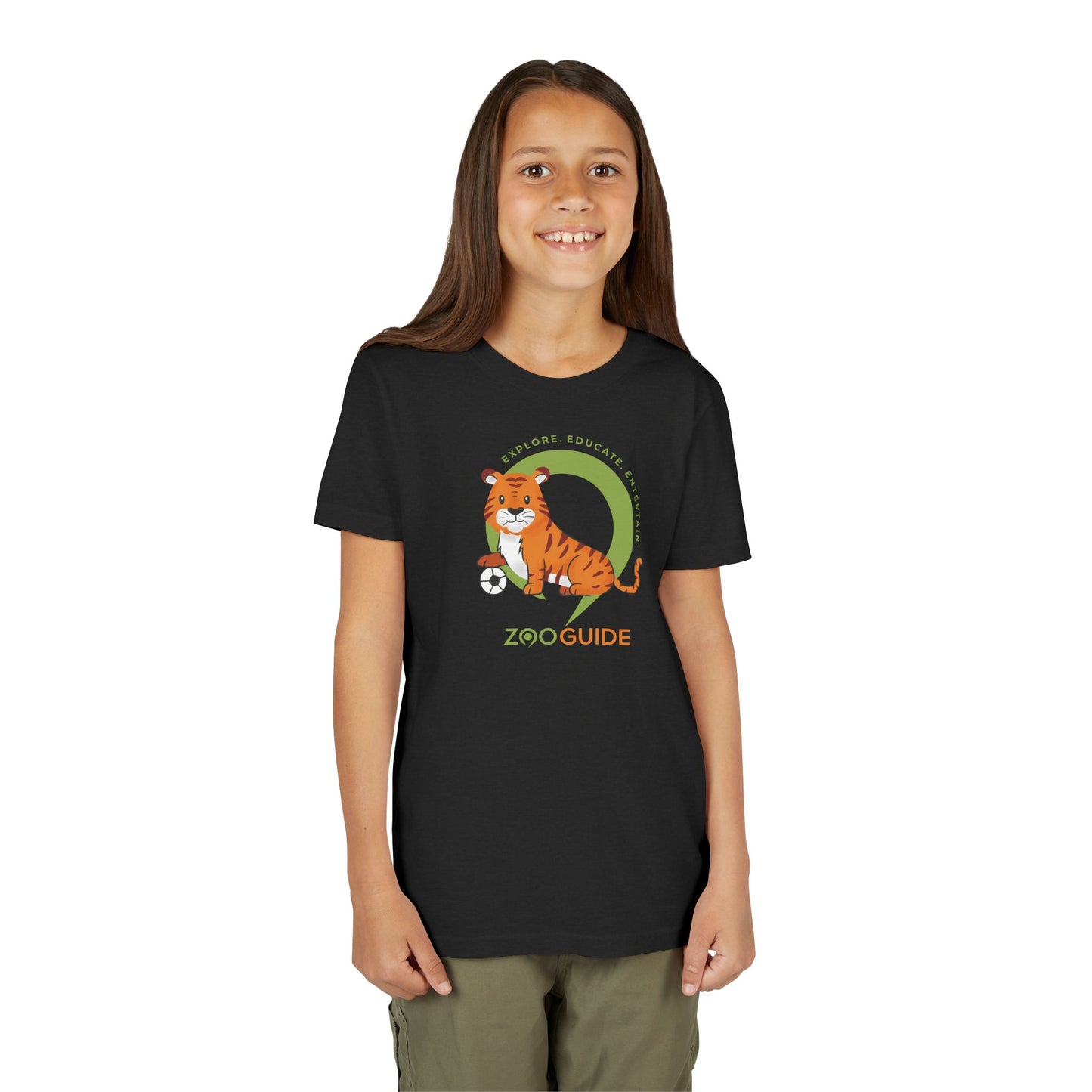 Tiger with Soccer Ball in Zoo Guide™ Waypoint Icon Youth Tee Shirt by Zoo Guide™