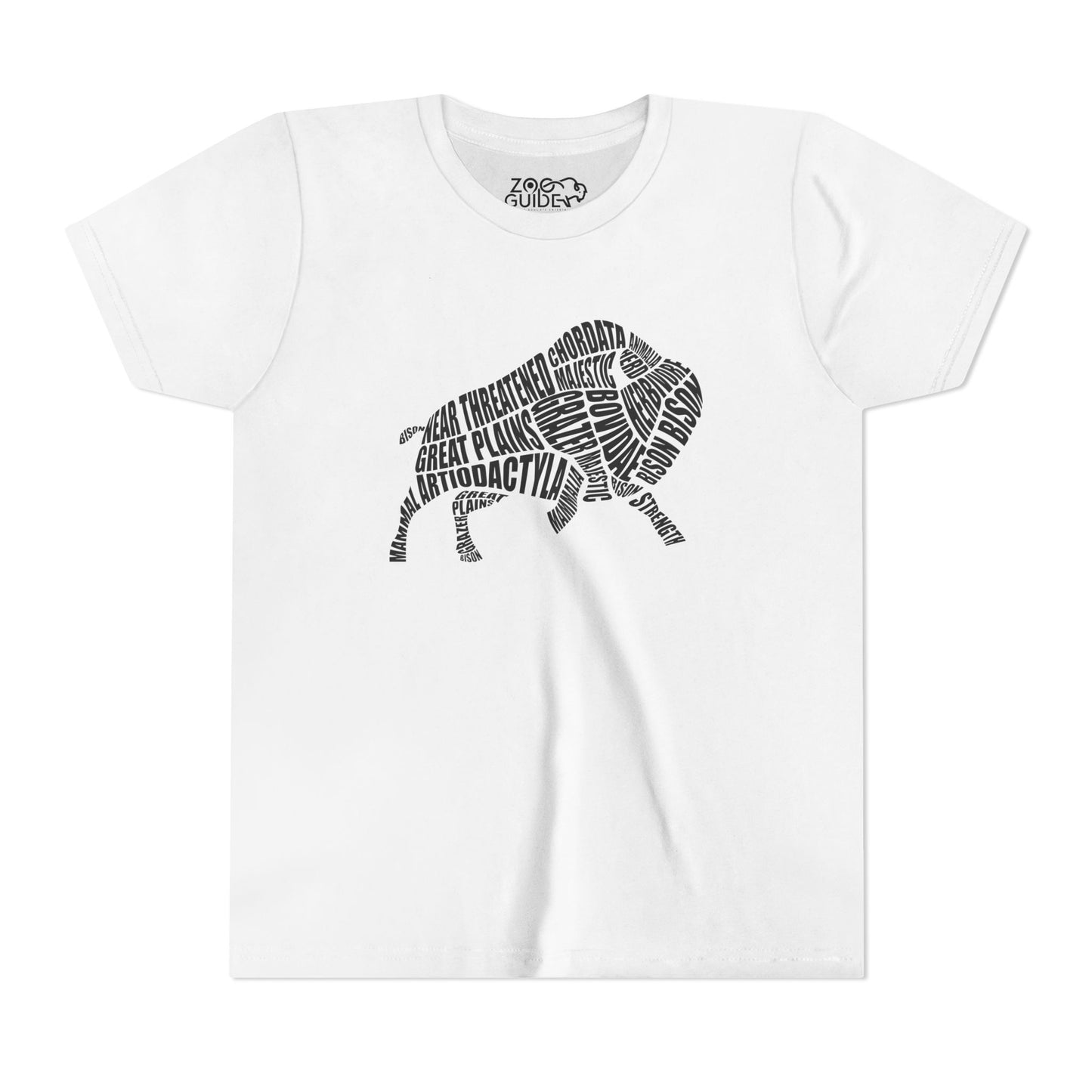 Bison Word Art Youth Tee Shirt by Zoo Guide™