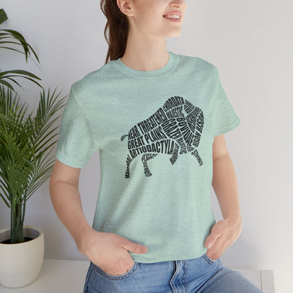 Bison Word Art Adult Unisex Short Sleeve Tee