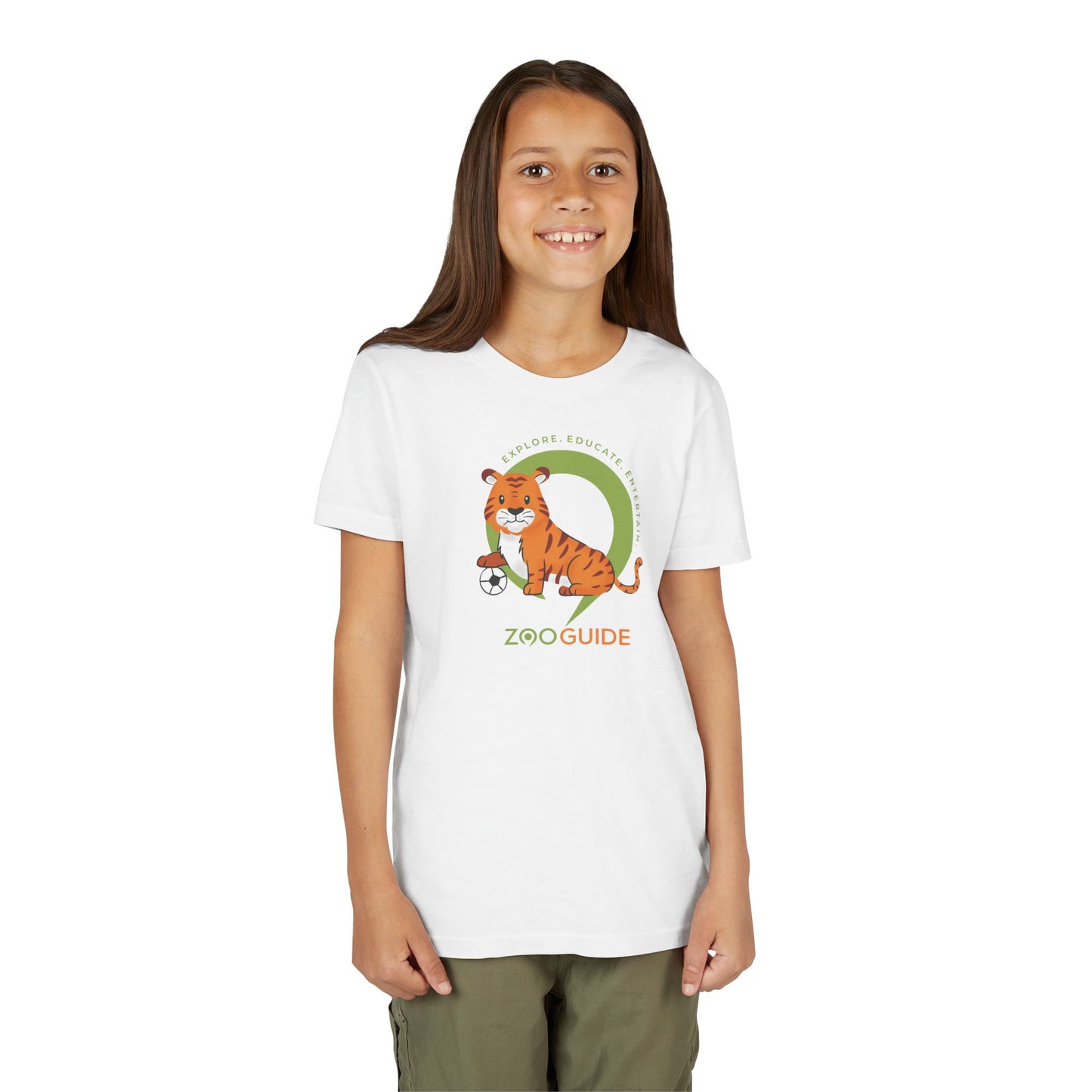 Tiger with Soccer Ball in Zoo Guide™ Waypoint Icon Youth Tee Shirt by Zoo Guide™